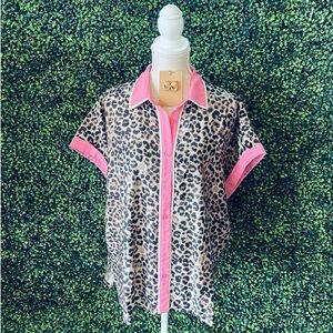 Entro pink leapord jaguar print top women's Large
